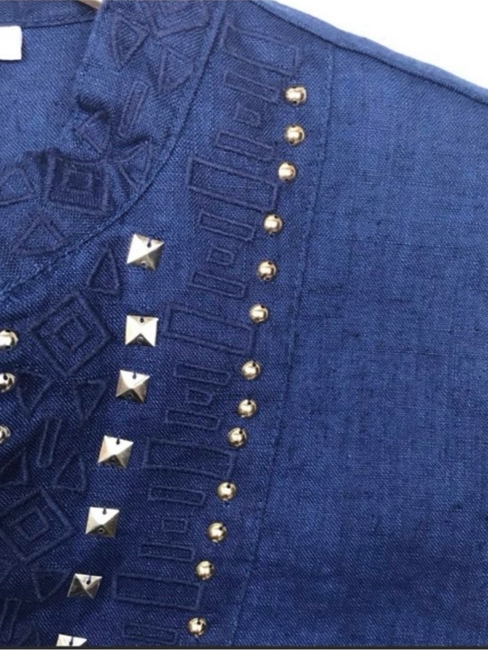 JM Collection Navy Embellished Linen Tunic - Picture 8 of 10